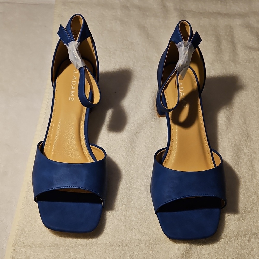 J. Adams Blue Synthetic Strappy Block Heel Sandals Buckle Women's Size 11‎
